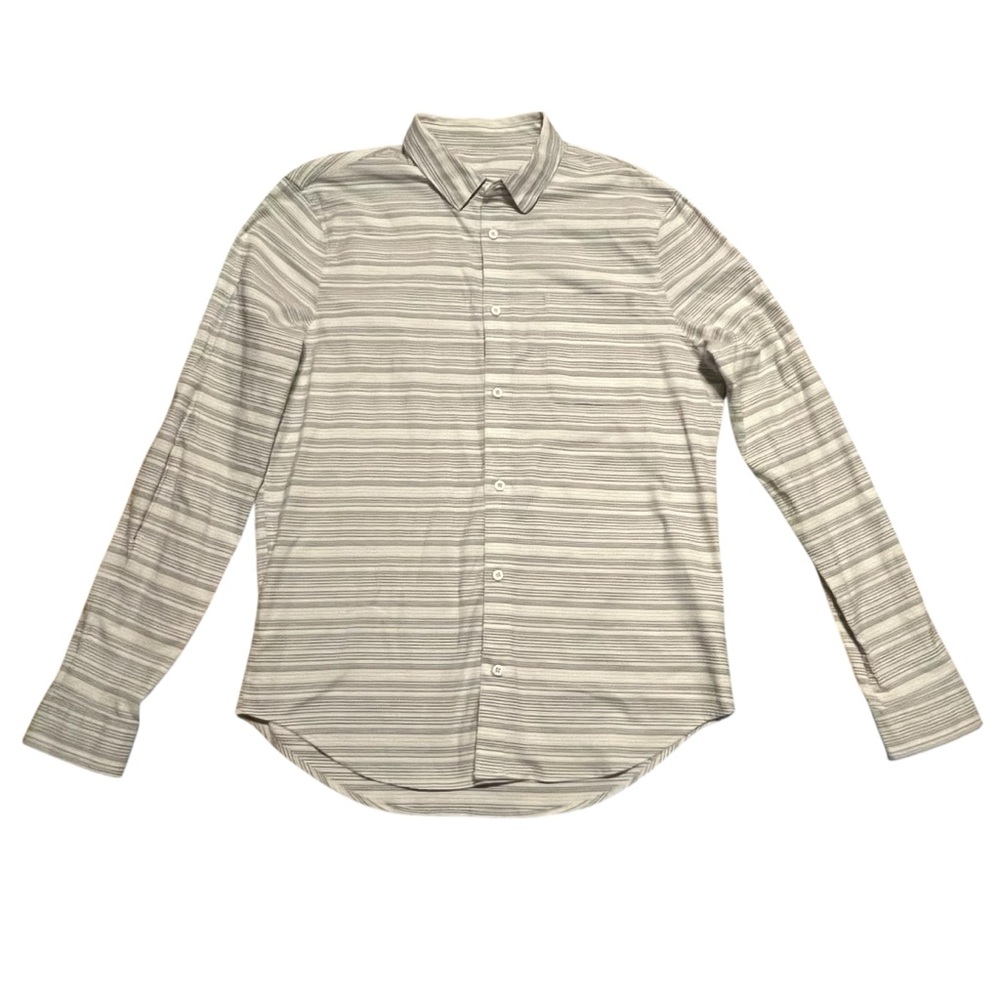 Lululemon Men's Striped‎ Gray Button Down Shirt Size Large
